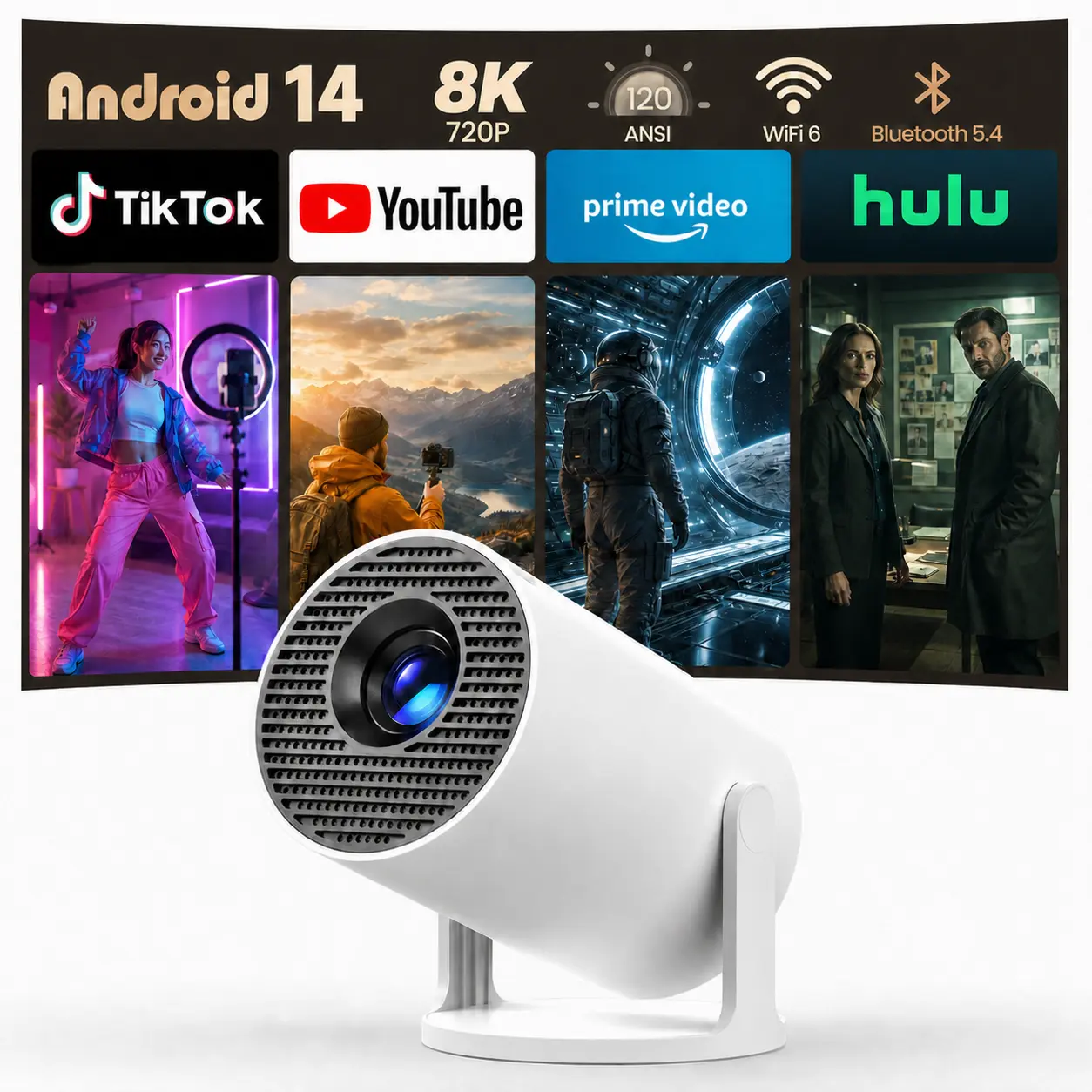 HY300Pro Projector 200ANSI Android 14 Dual WiFi6 8K 4K Decode Auto Keystone Correction Wireless BT5.4 130\"Screen 1280*720P Built-in Speaker AllwinnerH713 Mini Portable Outdoor Gift Projectors for bedroom #TikTokShopBackToSchool