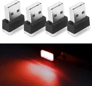 4 count USB LED  Interior Atmosphere Lamp, Mini Led USB Lights for  Decoration, Ambient Lighting Kit, Plug-in USB Interface, Universal  Interior Accessories (Red)