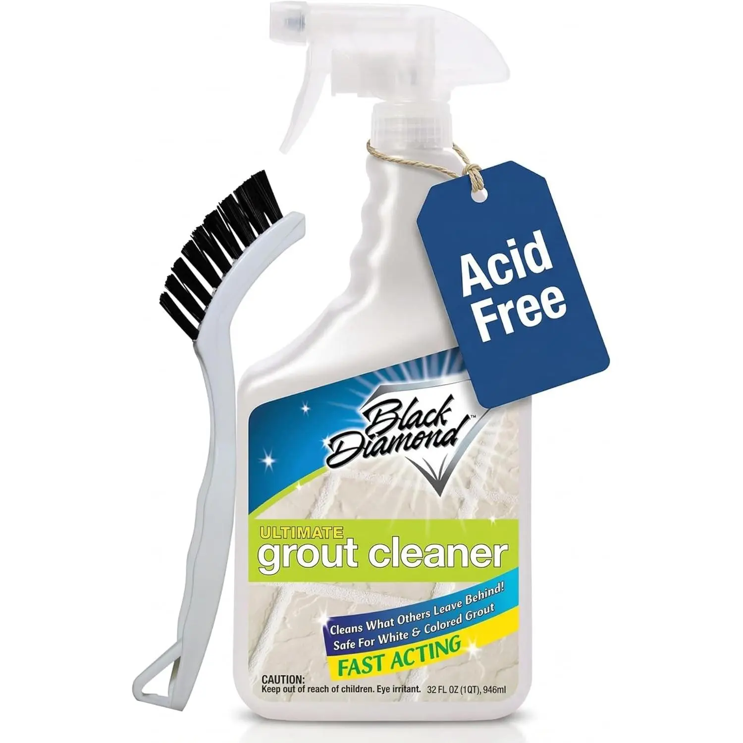 Black Diamond Ultimate Grout Cleaner: Best Cleaner for Tile,Ceramic,Porcelain, Marble Acid-Free Safe Deep Cleaner & Stain Remover for Even The Dirtiest Grout. (1-Quart/1-Brush)
