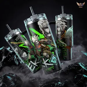 Ekko Arcane League of L 40 oz Vacuum Insulated Tumbler with Handle Straw Green Time Graphic Keeps Drinks Hot/Cold 12H+ 18/8 Stainless Steel Travel Mug Gaming Fans Arcane Lovers Video Game Merch Gift