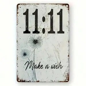 Vintage Metal Tin Sign – "Make A Dandelion Wish" 11:11 Clock Design, Inspirational Wall Decor, Waterproof Rustic Plaque for Home, Bar, Cafe, Bedroom 8x12 Inch (20x30cm)
