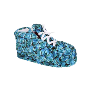 Teal Mermaid Happy Feet Slippers for Women and Men - 100% Polyester, 1 Inch Foam Rubber, Non-Skid Bottoms, Laces, All Seasons Footwear
