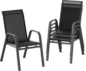 Patio Chairs Set of 4, Outdoor Stackable Dining Chairs with Textilene Fabric, All-Weather Deck Stacking Chairs with High Back for Backyard Poolside Garden Balcony