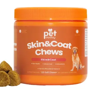 120Chews Petdaddy Dog Skin and Coat Supplement for Healthy, Vet-Reviewed，Shiny Fur, Reduce Shedding and Dry Spots - Beef Flavor