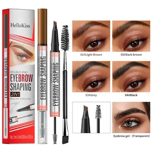 Hello Kiss Microblading 2-in-1 double-ended Microfork Eyebrow Pencil With Brush, 4 Tip Fork Brow Pencil with Eyebrow Gel, Waterproof, Precise Natural Looking Brow Pencil For Women and Men Use, Eyebrowtint, Brow Cosmetic Makeup Tool