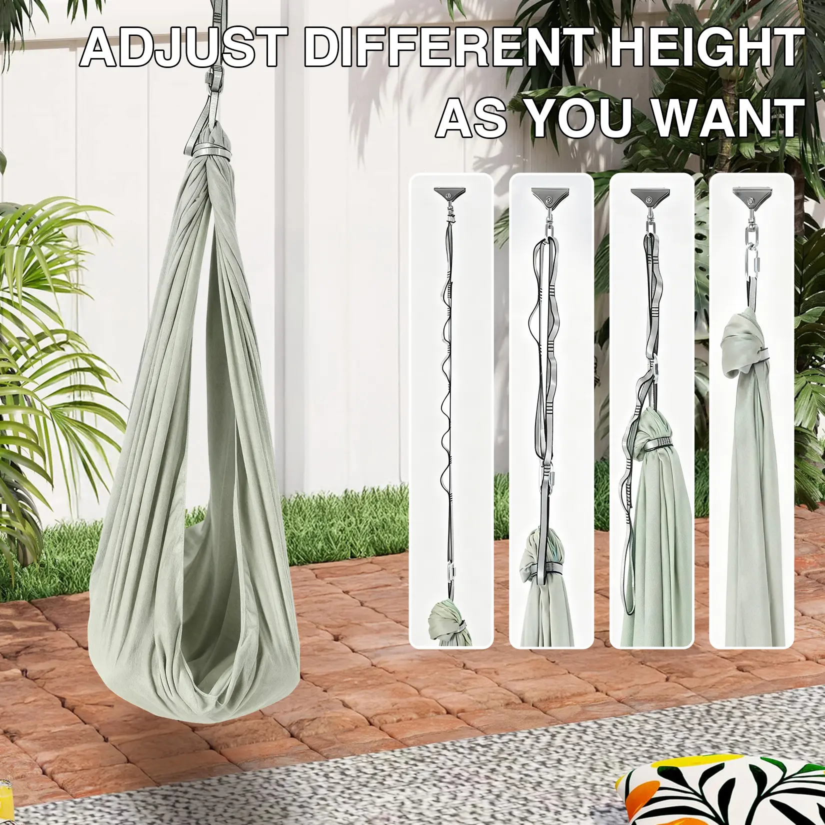 Sensory Swing Indoor Outdoor, Special Needs Therapy Swing , Double-Layered Fabric Joy Hammock with 360° Swivel Hardware for Kid, Holds up to 300 LB (Pea Green)