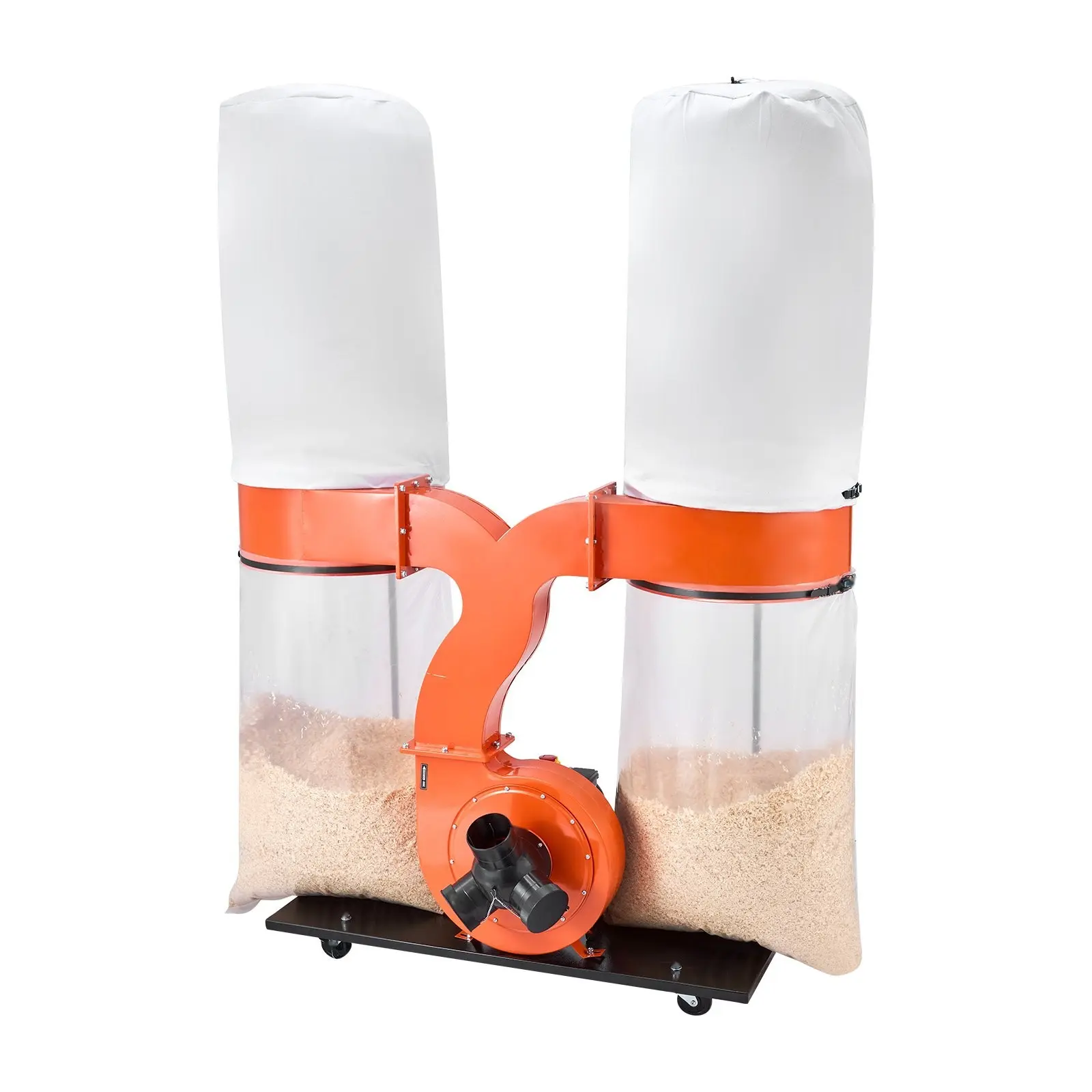 Dust Collector System, 1550 CFM, 2.5 Micron Vortex Cone Dust Collectors, 3.0 HP Sawdust Collection System With Two 35-Gallon Dust Bags And Two 42-Gallon Filter Bags, 3400 RPM, Non-Woven Fabric
