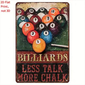 Wall Decor 2D Flat Printing Metal Tin Plate, A retro billiards metal wall sign fun poster, suitable for wall decoration, Street Yard porch Garage Home Cafe Bar Club Shop Restaurant Wall Art Tinplate metal painting art logo Halloween, Labor Day