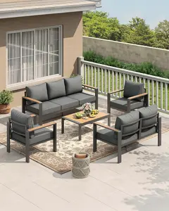 Gaomon 5-Piece Aluminum Frame Modern Sectional Conversation Set, Outdoor Patio Furniture with Thick Washable Cushions and Coffee Table, for Porch, Deck, Sectional Set