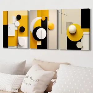 Abstract Geometric Pattern Canvas Painting with Frame, 3 Counts/set Modern Minimalist Design Art Decoration, Wooden Wall Art for Home Living Room Bedroom Office, Art Work For Wall Decor, Decorative Wall Art, Poster, Canvas Prints
