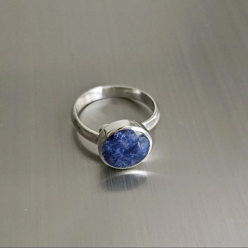 950 Silver Ring - Casual, Romantic, Minimalist Style with Beautiful Blue Natural Chrysocolla Stone, Size 7.5
