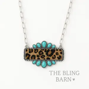 Sunset Standoff Necklace – Turquoise & Leopard Western Statement Piece Bar Pendant Chunky Chain Sunset Standoff Necklace – Turquoise & Leopard Western Statement Piece Bar Pendant Chunky Chain