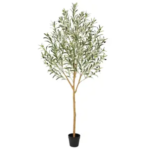 Bellacat 6ft Faux Olive Tree with Real Wood Trunk, 72in Artificial Olive Tree with Lifelike Fruits & Silk Leaves, Fake Olive Tree Indoor for Living Room Bedroom Office Decor
