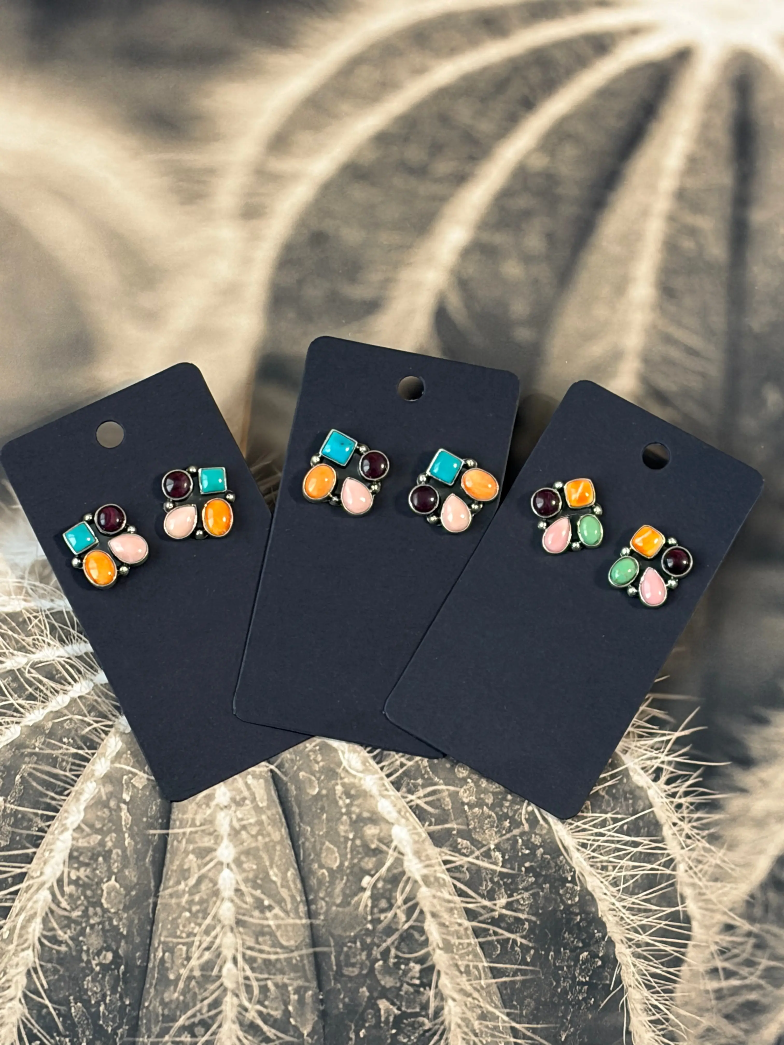 Handcrafted Multi-Stone Cluster Earrings