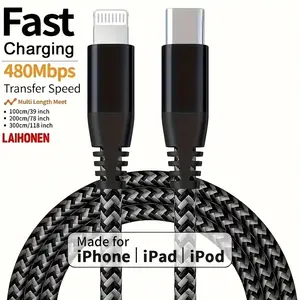 Looking for a reliable fast-charging cable your for iPhone? This 1pc  nylon braided data sync cable supports 9V2.22A fast charging, has a Type-C connector for easy connection, and is available gray-white and black-gray to match different tastes!