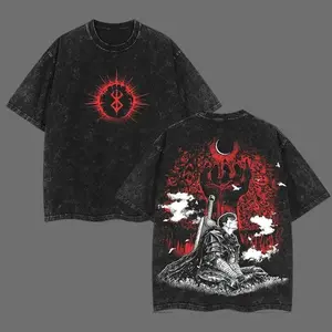valentine shirts Berserk Dark black Knight Guts wolf armor v17 goth dark anime manga game dark gothic 2 sided Washed Tshirt Soft graphic t-shirts fantasy streetwear streetwear lover graphic tee