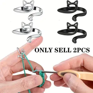 Adjustable Knitting and Crochet Loop Ring, 2 Counts Knitting Yarn Guide Finger Holders, Crochet Thread Ring, Sewing Tools for Home Use