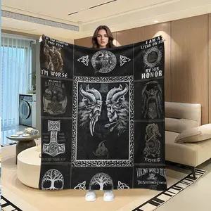 Viking Dark Runes Epic Plush Blanket, Luxury Flannel Throw, Soft and Warm, Multifunctional for Sofa Bed Car Office Camping