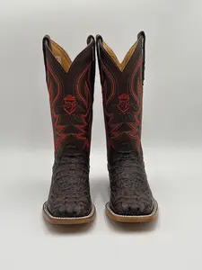 Boot- Brown Leather Boots With Orange Stitching