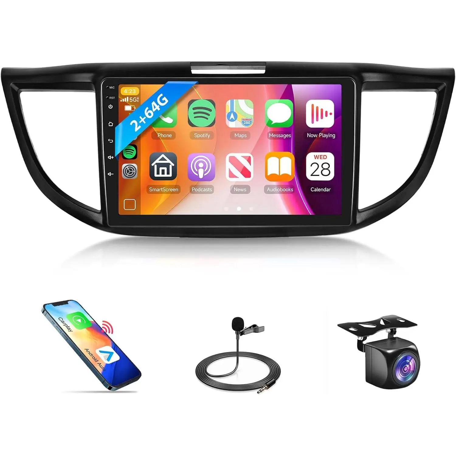 RIMOODY 2+64GB Android 15 9" Touch Screen Car Radio Car Audio for 2012-2016 CRV, Wireless Carplay, Android Auto, GPS Navigation, WiFi, Bluetooth, Backup Camera, FM RDS Radio, EQ DSP, Steering Wheel Control, Father's Day Gift