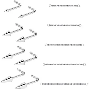 20G Spike Nose Rings Studs with Chains Stainless Steel Spike Nostril Ring Stud Chain Black Rook Corkscrew Ring L-Shaped Nose   Nose  Stud Lip   Black