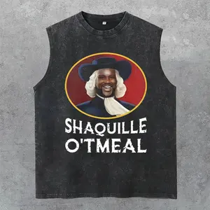 Shaquille O'Tmeal Washed Tank Top, Gym Essential, Vintage Casual Crewneck Short Sleeves Menswear T-shirts Classic Cotton Fabric Streetwear