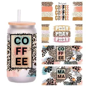 1 Piece 16oz Glass Transfer Sticker/Dtf Waterproof Bottle Decorative Sticker For Coffee Cup glass can