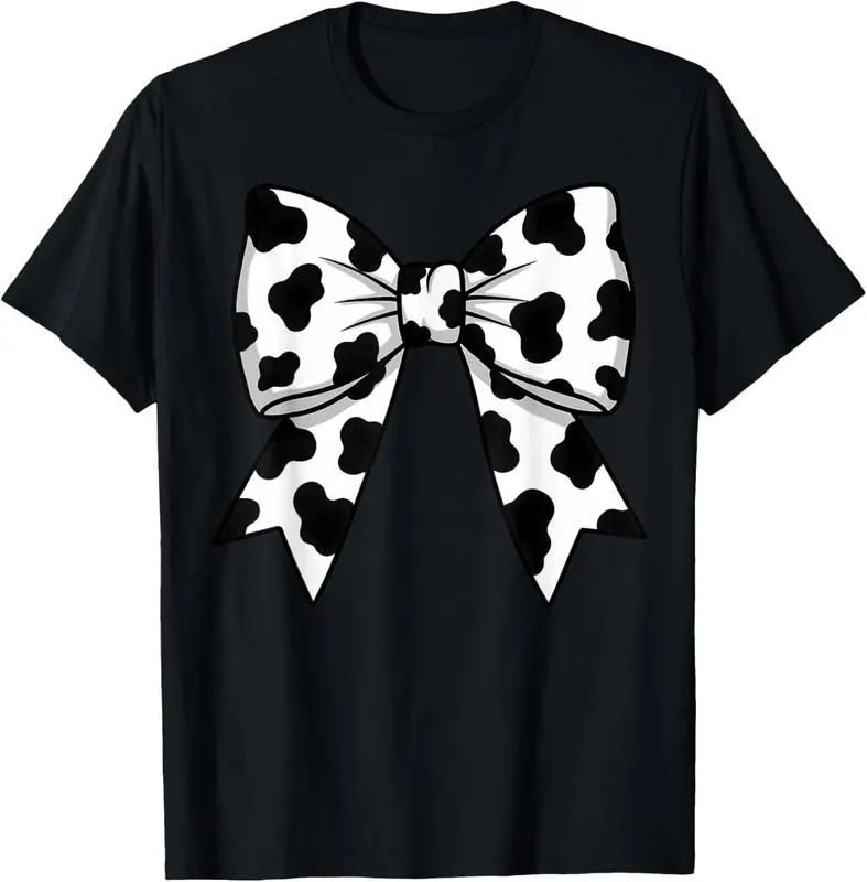 Women's Casual Coquette T-Shirt with Cow Print Bow Graphic, Soft Cotton Shortsleeve Round Neck Fashion Top, Comfortable, Regular Fit, Streetwear, Moisture Absorb, Classic Crew Neck, Easy Wear