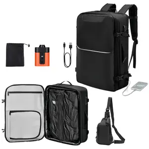 Expandable 2 Piece 80L Vacuum Travel Backpack Set with Pump TSA-Approved Lock USB Port Vacuum Seal Compression Bag Waterproof Carry-On Luggage plus Crossbody Bag