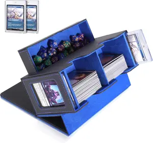 MTG Deck Box, Commander Card Deck Box with Commander Display, Fits 250+ Single-Sleeved Cards, Double Card Storage Box with Dice Tray, Magnetic Card Storage Case for CCG TCG Sports Cards, Black Blue