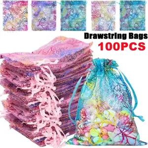 100pcs Colorful Organza Bags, Wedding Favor Bags with Drawstring, Makeup Organizer Bags, Jewelry Gift Bags, Party Favors, Gift Pouch