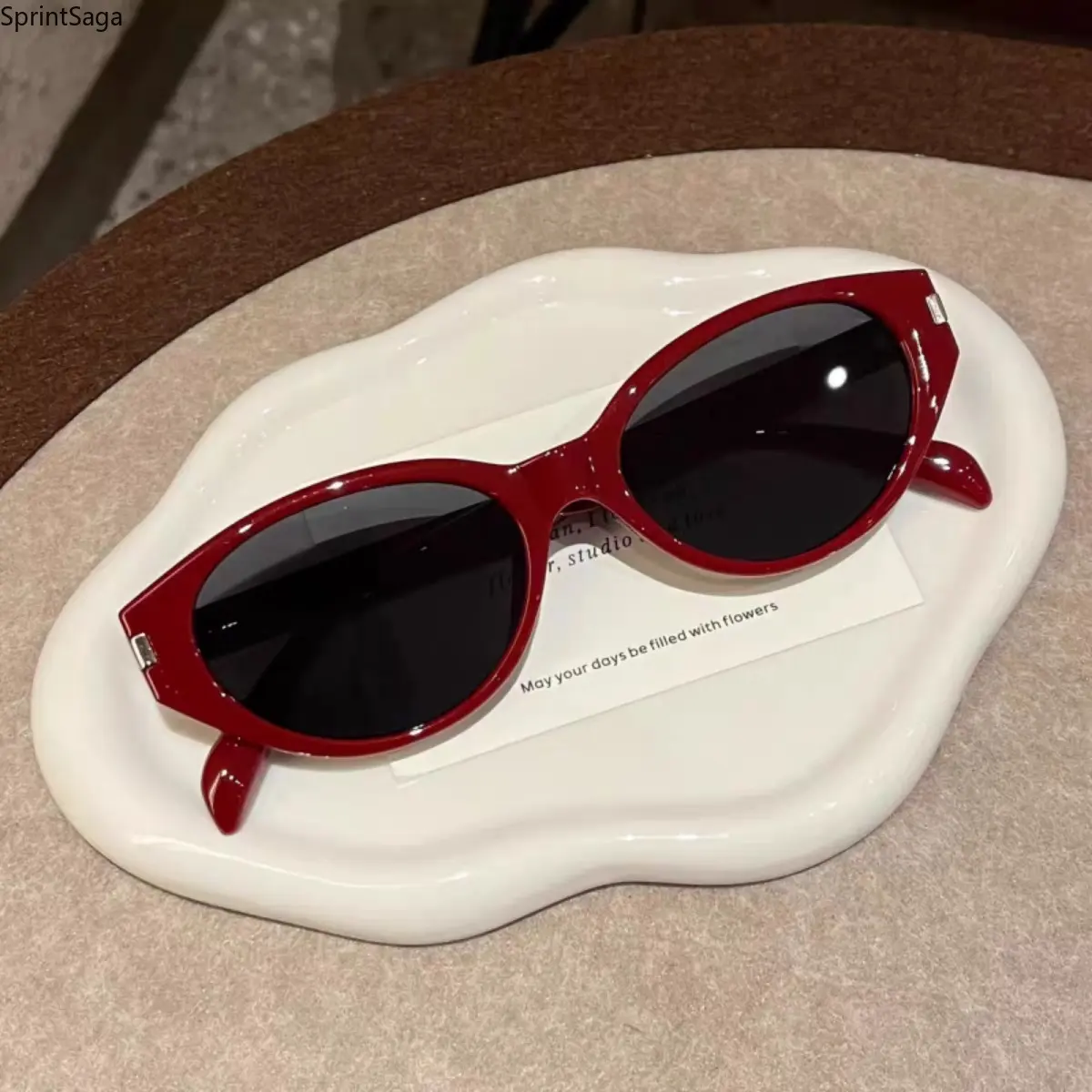 Women's Retro Narrow-Frame Cat Eye UV Blocking Sunglasses - Ankara Red High-End Bag Charm Accessory, Trendy Fashion Shades, Women Glasses & Eyewear Accessories, High-End Bag Accessory