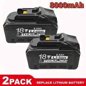 Makita 18V 8000mAh Li-ion Battery Pack 2-Pack BL1860B High Capacity 8.0Ah Output Replacement for BL1850B BL1850 BL1840 BL1830B & BL1815 Cordless Tools 2-PACK REPLACE LITHIUM BATTERY