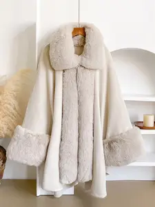 Elegant Solid Color Shawl for Fall & Winter, Fluffy Soft Scarf, Double-Sided Wrap Scarf with Plush Collar, Perfect Warm Fashion Accessory for Women