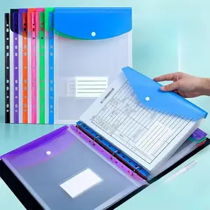 A4 File Folder, 6 Counts/set High-capacity Expanding File Loose Leaf File Bag with 11-hole Binder Rings, Expandable Button and Label Pocket for School, Home, Office, Files Organizer