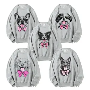 Cute Dog with Bowknot Sweatshirt for Pet Lovers - Adorable & Cozy Casual Wear, Fun Graphic Design, Soft Fabric, Perfect for Everyday Outings