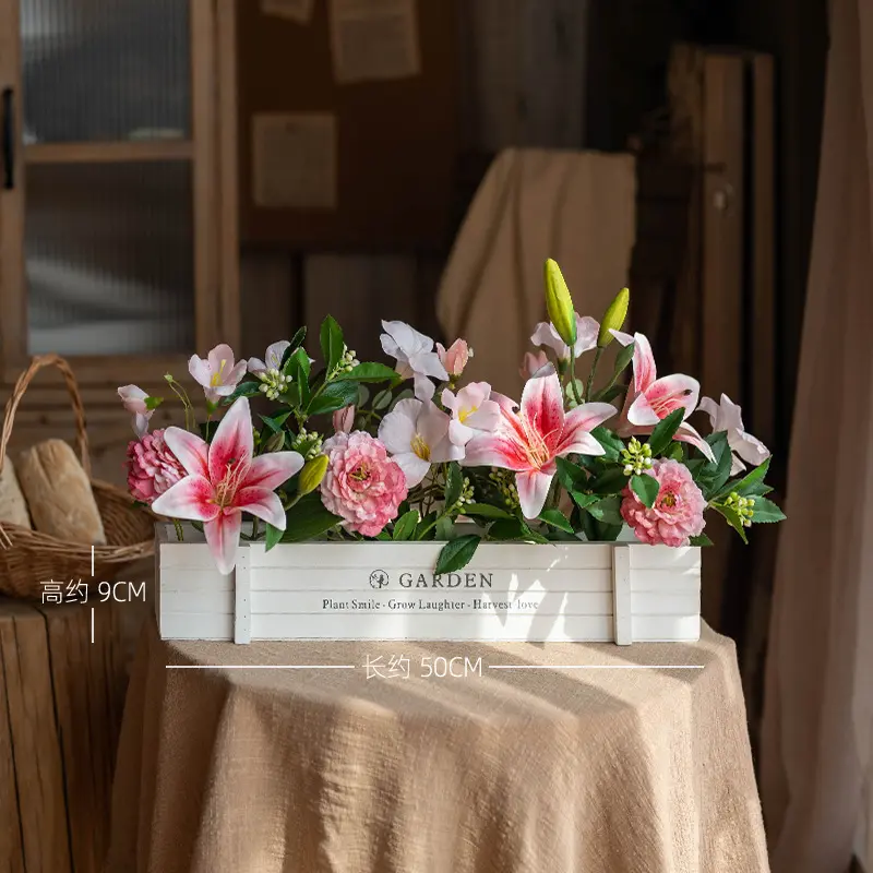 Pink Lily 50cm White Wood Fence