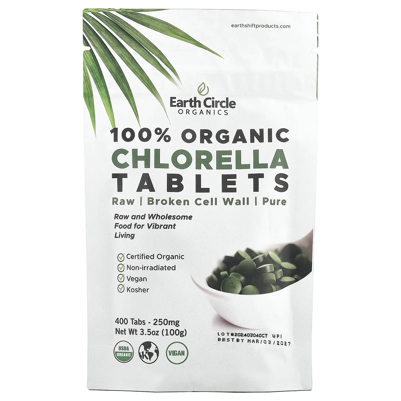Earth Circle Organics 100% Organic Chlorella Tablets, 400 Tablets