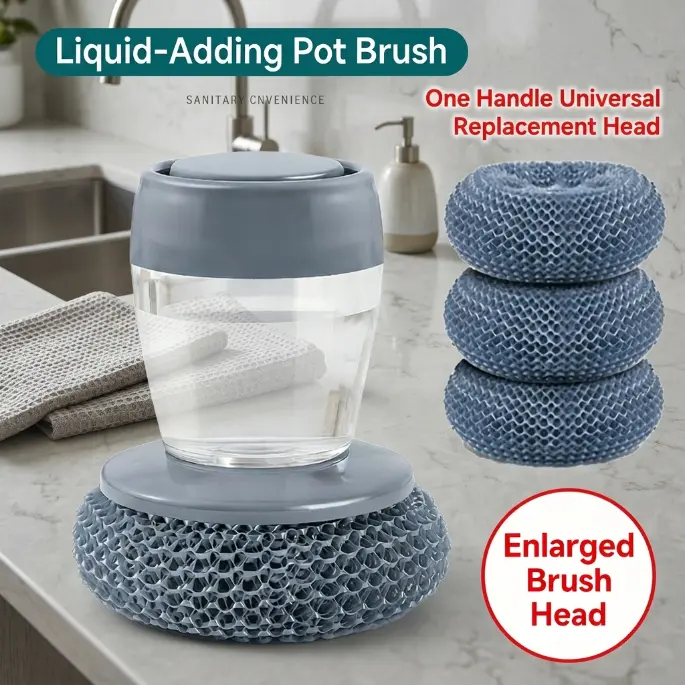 Automatic Liquid Filling Comfort Handle Soap Dispense Palm Brush for Kitchen Sink Pot Bowl Cleaning