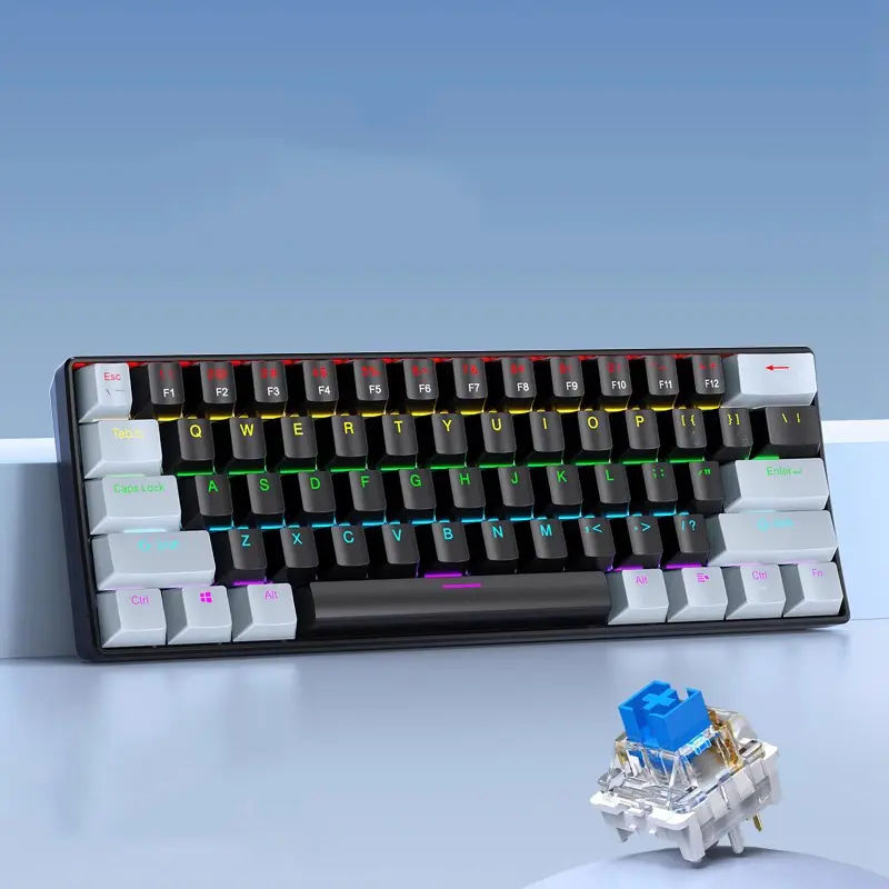 61-Key Wired Hot-Swappable Mechanical Mini Colorful Design Keyboard - Red Switch, Multiple RGB LED Light Modes with Lights, Portable Compact, Ideal for Gaming, Office - Compatible with Computers, Tablets,back to school,back to school shopping