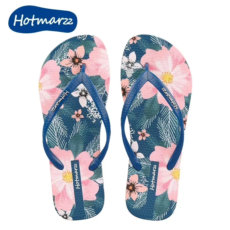 Hotmarzz - Women Summer Beach Flip Flops Colorful Floral Print Non-Slip Lightweight Sandals, Indoor Outdoor Casual Slippers Thongs