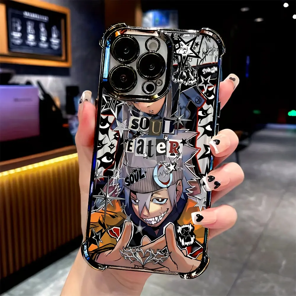 This SOUL EATER Phone Case Is Compatible with Iphone 17, 16E, 16, 15, 14, 13, 12, 11 Mini, Pro, Max, Air, X, XR, XSMAX, 8, And 7 Plus & Samsung Galaxy S25 Ultra S24 S23 S22 S21 Plus Featuring a Transparent Soft Back Cover for Drop Protection.