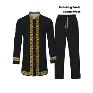 2pcs Men's African & Middle Eastern Robe Suit - Traditional Arabic/Djellaba/Thobe with Matching Pants, Machine Washable Cultural Attire for Hajj, Umrah & Casual Wear (-)