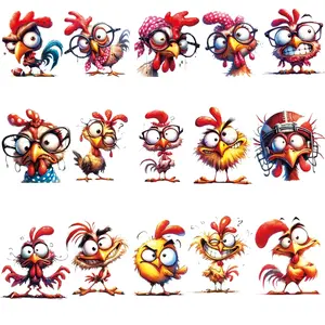 15 Pcs Cartoon Chicken Vinyl Heat Transfer Stickers, DIY T-Shirts Backpacks Pillows Clothing, Multifunctional Iron-On Decals
