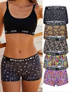 5-Pack Women's Paisley Pattern Fit Seamless Underwear, Soft Comfortable Mid-Rise Seamless Boxer Shorts, No Roll Edges, All-Season Elastic Waist, Casual Comfy Panty