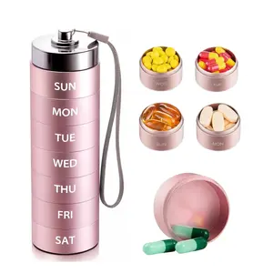 【Road Trip Essentials】7-Day Aluminum Alloy Portable Pill Organizer - BPA-Free, Waterproof, Stackable, Airtight, Laser Engraved Daily Organizer for Vitamins, Fish Oil, Supplements, Capsules (Home Healthcare Aid), Capsule