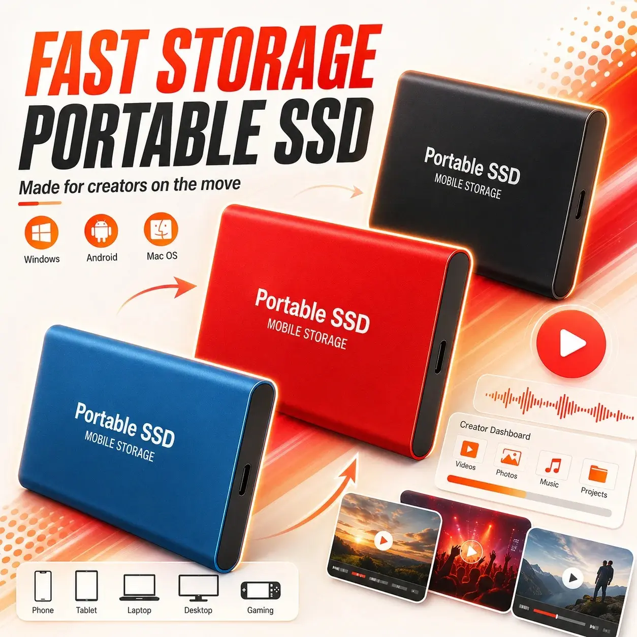 2TB Cap. Compact Portab. High-Speed Type-C SSD, 2TB External Solid State Drive with Quiet Operation, Mobile Storage for PC, MAC (Camera Accessories)
