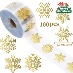 100 Transparent Christmas Snowflake Sealing Stickers - Non-Stick Decorations, Gold Snowflakes for Gift Wrapping, Holiday Party Decorations, Holiday Decor, DIY Decor, Crafts, Sticker Sheets