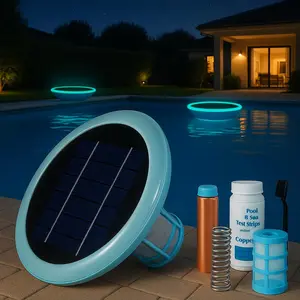 Solar Pool Ionizer Powered Self-Luminous,Copper Ionization,Floating Automatic Water Cleaner and Purifier,Up to 45,000 Gal,85% Less Chlorine, Chlorine Free Water
