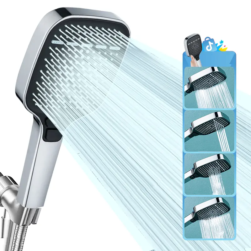 High-Pressure Rainfall Shower Head with 4 Spray Modes & 1.5m Hose for Bathroom Use Personal Cleaning & Pet Bathing Easy Push-Button Operation outdoorfun